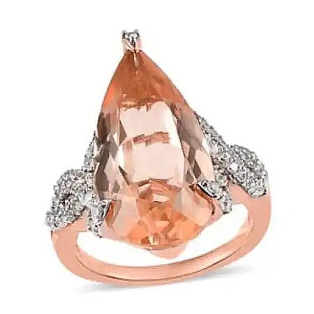 NWT RARE 13 CTW MORGANITE RING IN 14KT ROSE GOLD OVER STERLING SILVER SZ 9.0